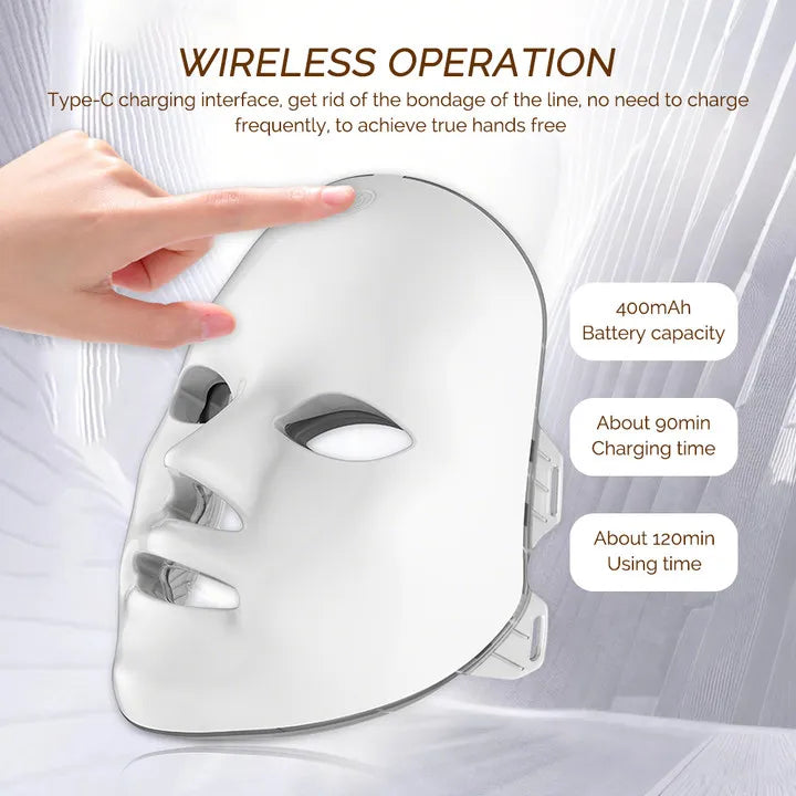 Wireless 7 Colors LED Face Beauty Machine Photon Facial Neck Skin Tighten Rejuvenation Facial Neck Mask